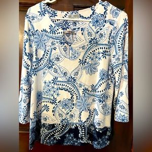 JM collection, Petite large size floral- print 3/4- sleeve Top